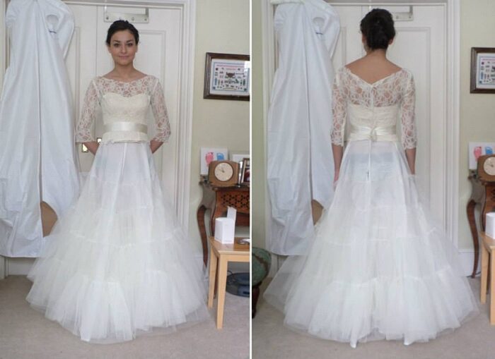 toile fittings for a bespoke wedding dress