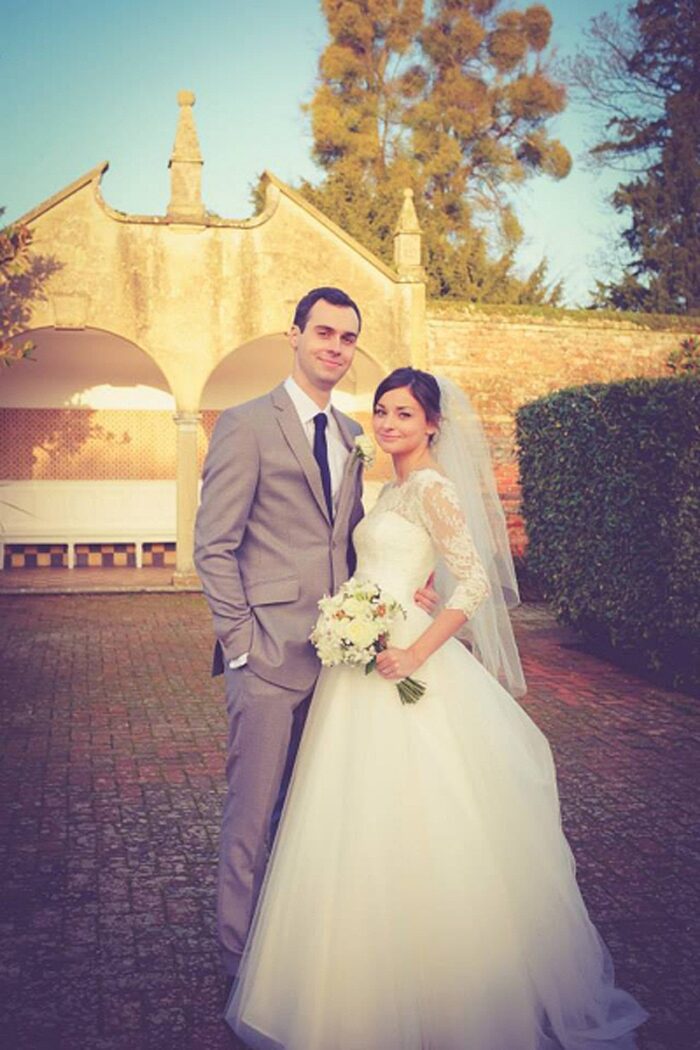 bridal couple elegant wedding dress with boned bodice