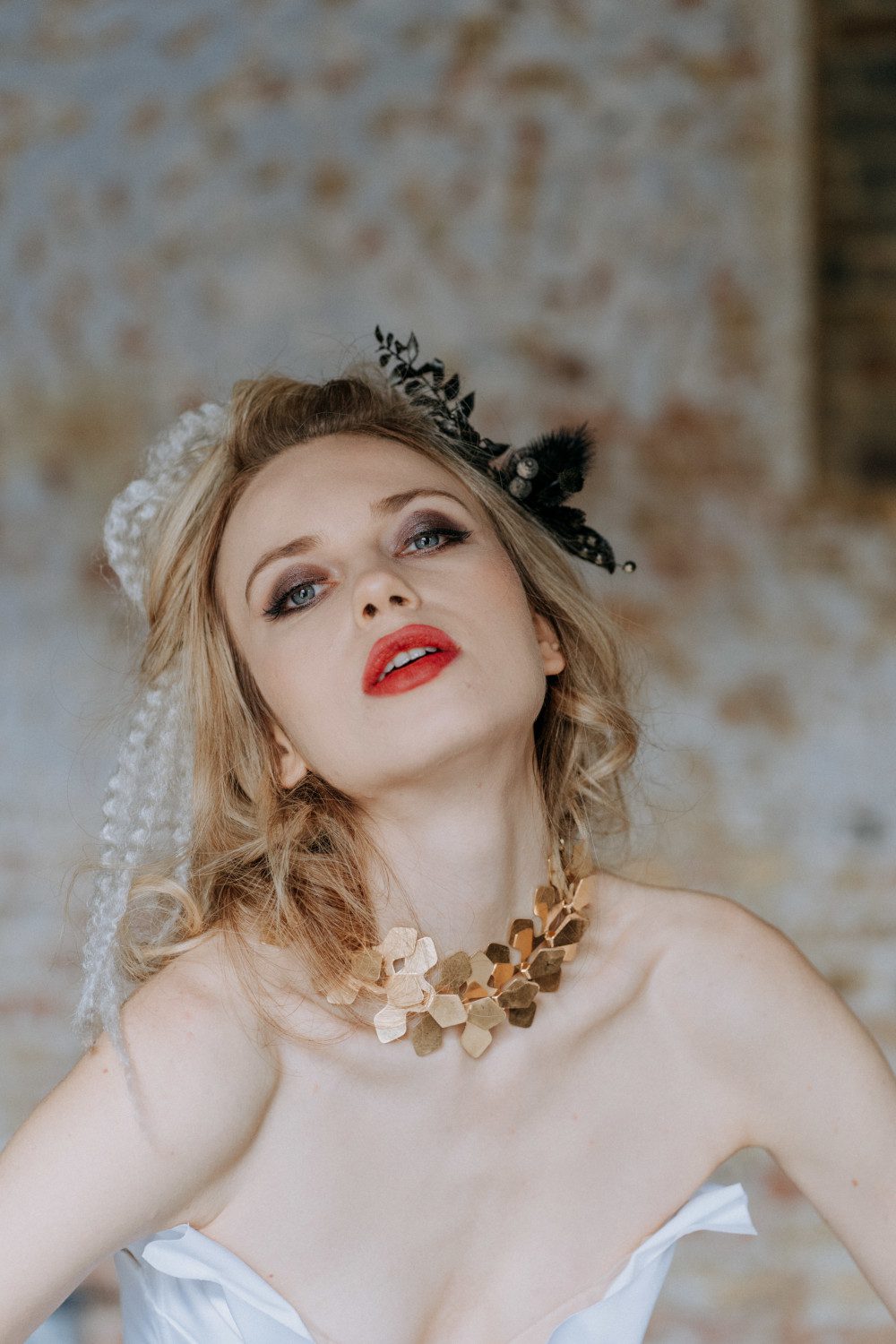 modern edgy editorial pillar box red lips lipstick dark smoky eye bridal make up