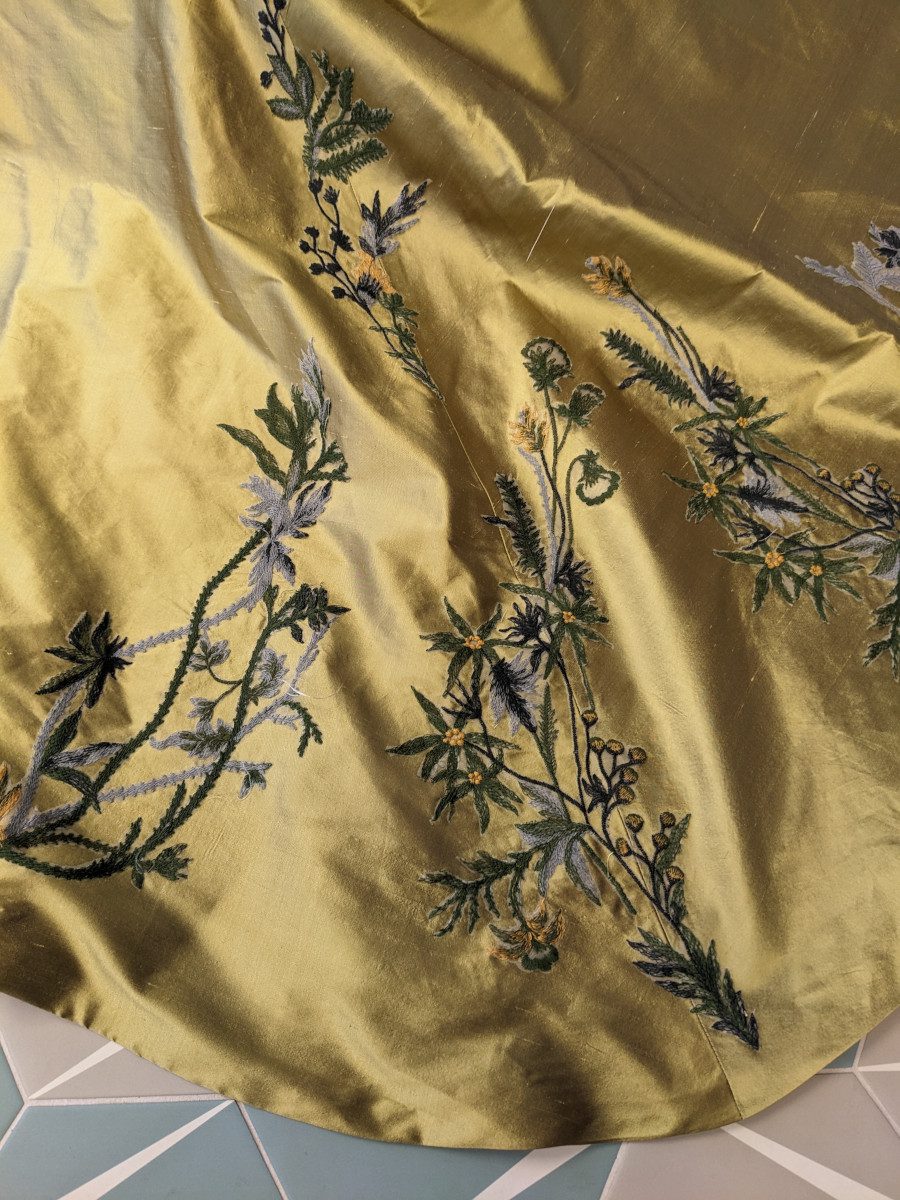 green silk dupion floral embroidery