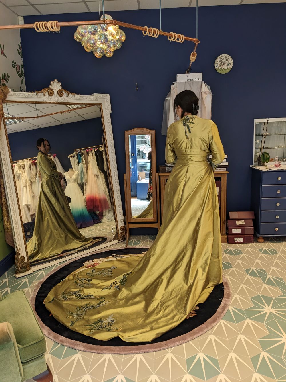 green wedding dress coat bridal boutique surrey dorking uk
