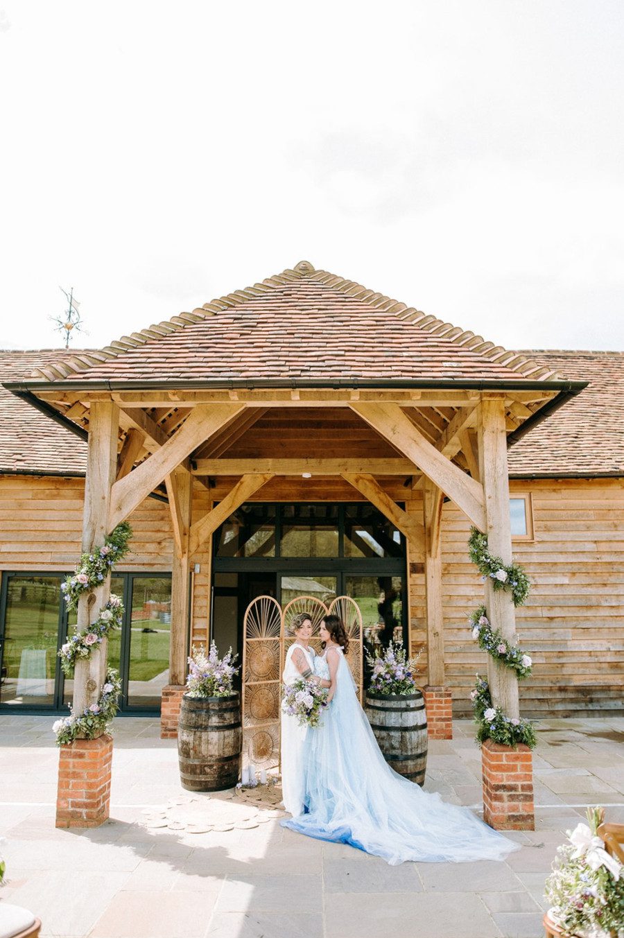 uk wedding same sex lesbian custom layered blue dress cape outfit