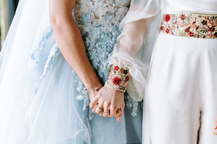 rustic folk artisan embroidered silk belt cuffs wedding outfit