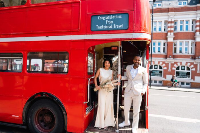 cool chic modern bride london bus wedding ivory silk satin crepe trousers separates