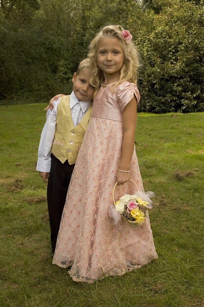 pale pink silk flowergirl dress with floral lace