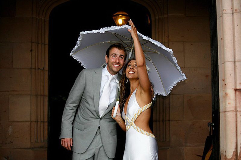 open sides wedding dress with umbrella