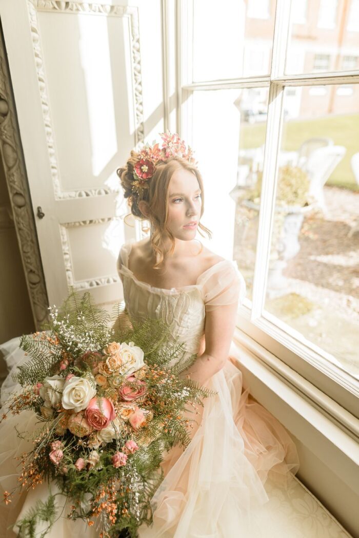 Marie Antoinette Wedding Dress Photoshoot Kirsten Dunst red head bride soft pastel Versailles
