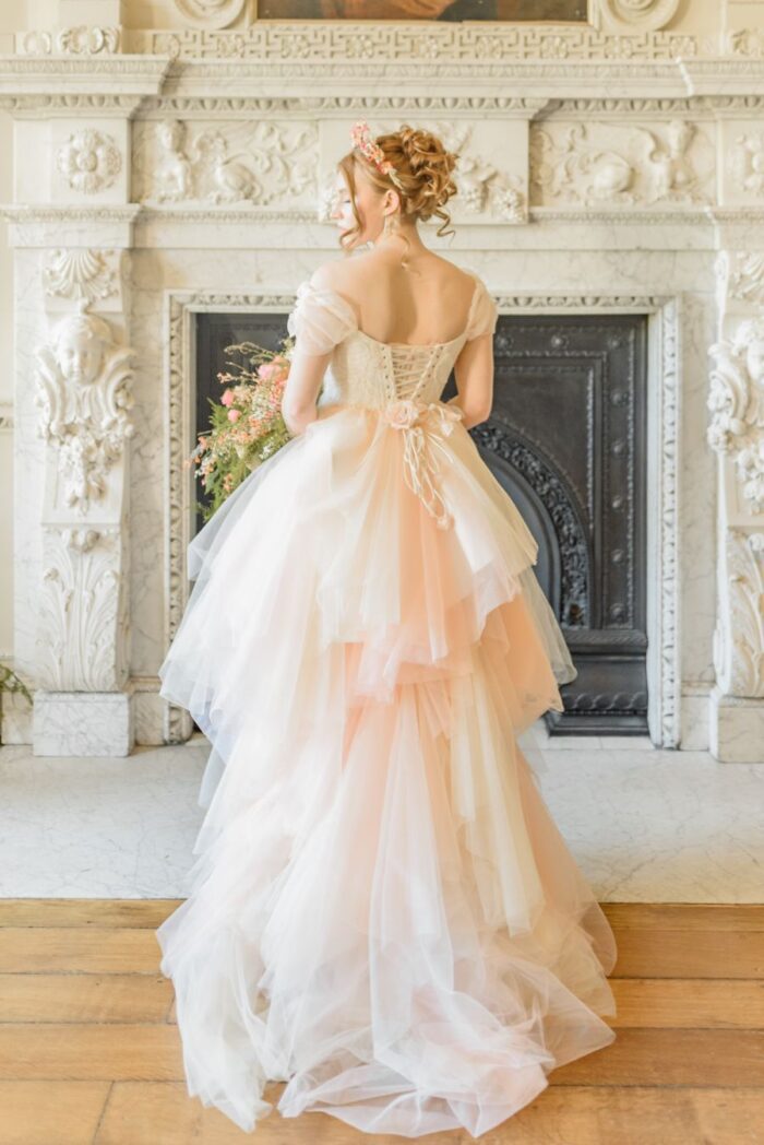 puffy layered princess dress lace up corseted bodice puff tulle cap sleeves