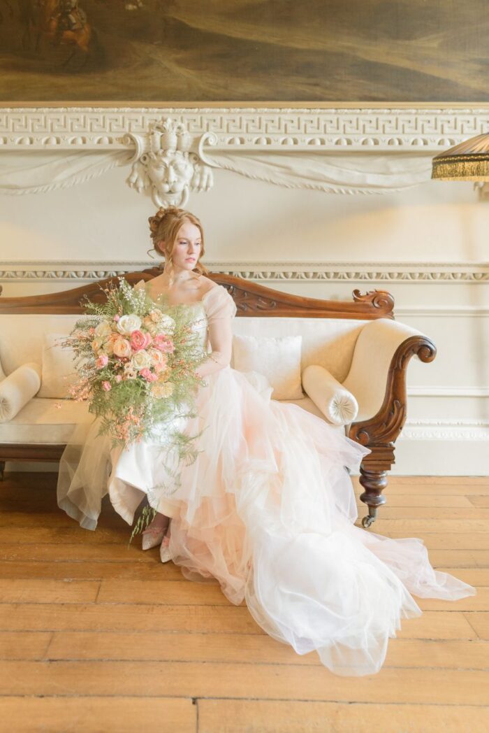 layered fluffy floaty light soft pastel pink blush coral tulle skirt wedding dress