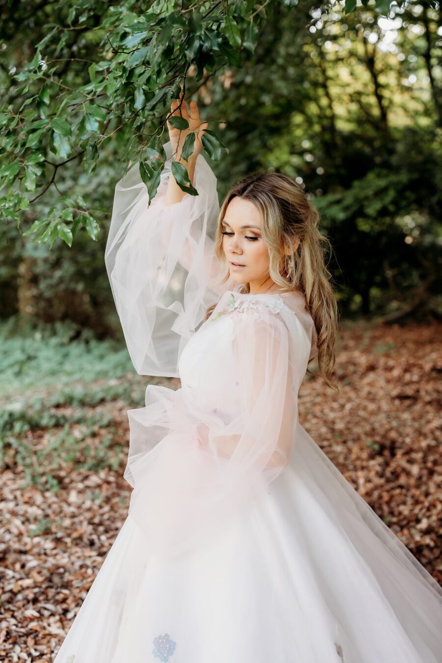 sheer blush puffy voluminous floaty princess tulle balloon sleeves