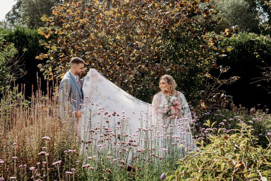hand painted flowers bridal skirt english garden wedding bride groom