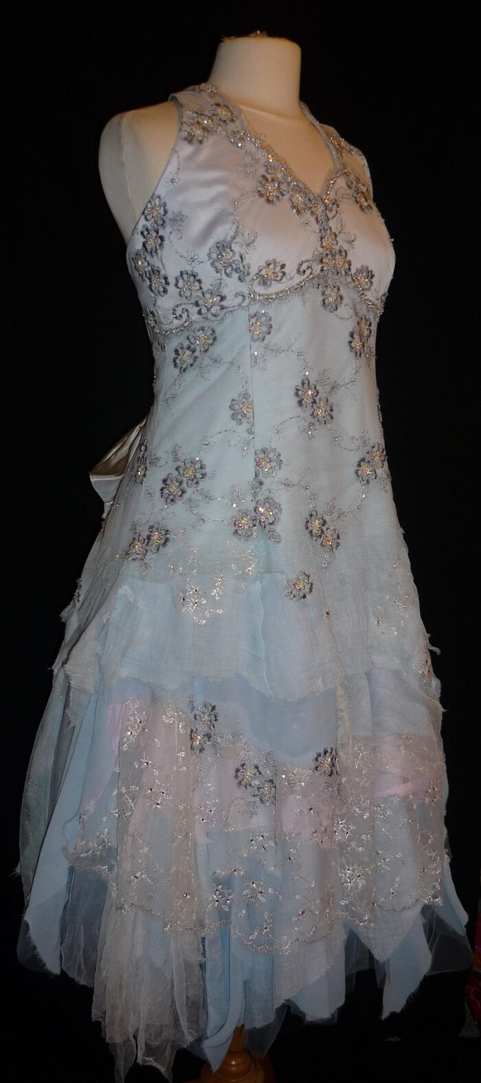 blue halter neck wedding dress with lace