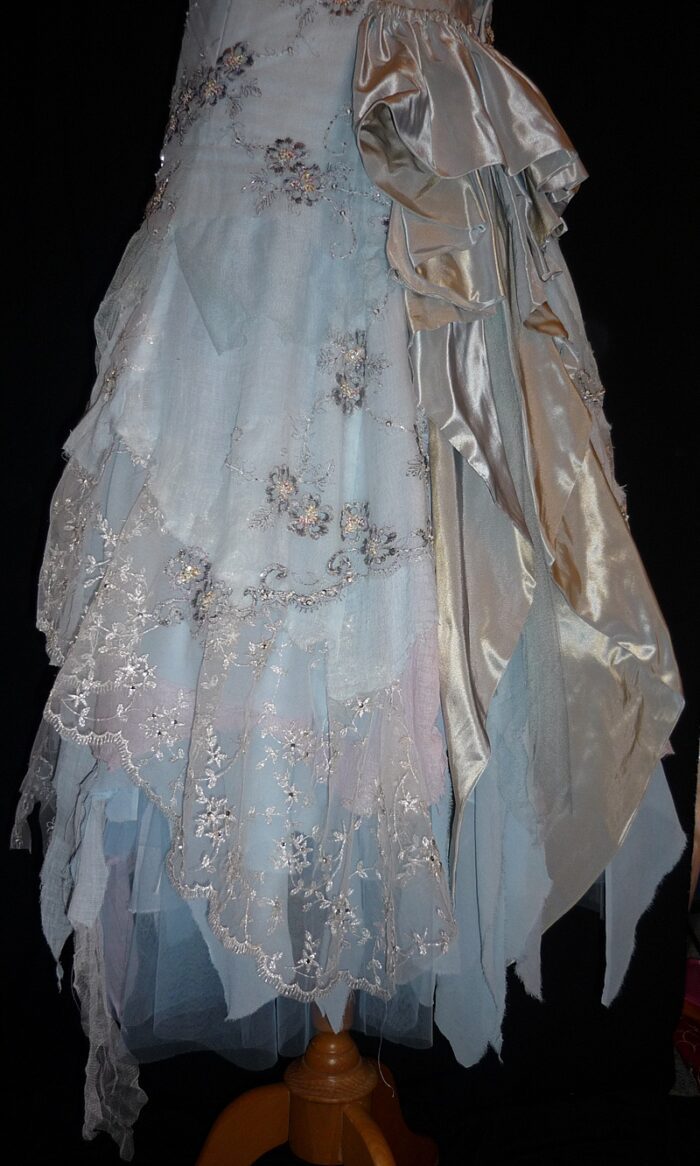 waterfall taffeta bustle peplum wedding dress