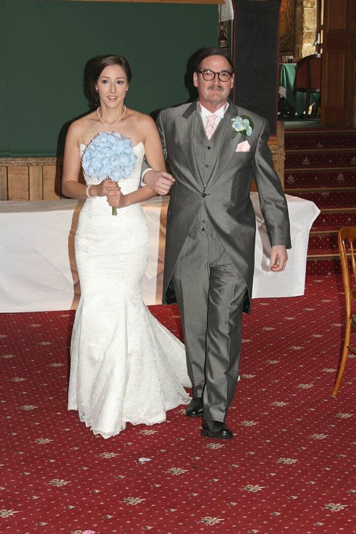 custom wedding dress uk aisle with Dad
