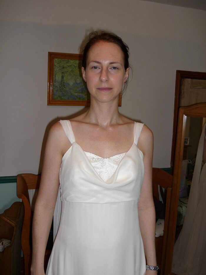 fitting picture making a custom wedding dress
