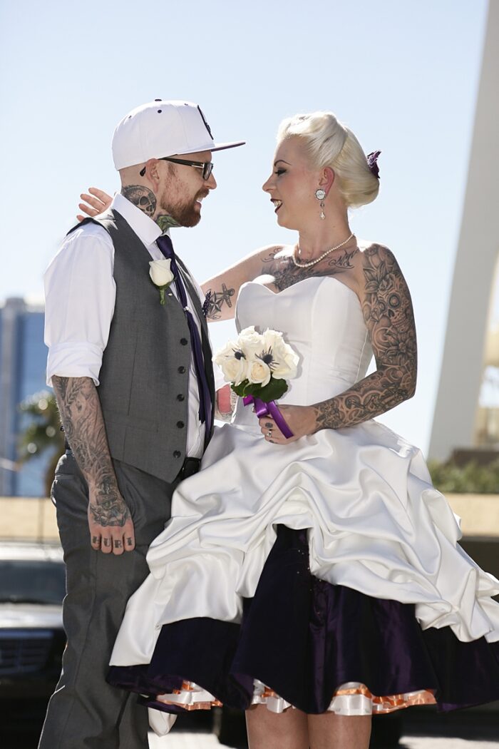 Halloween las vegas wedding dress white and purple