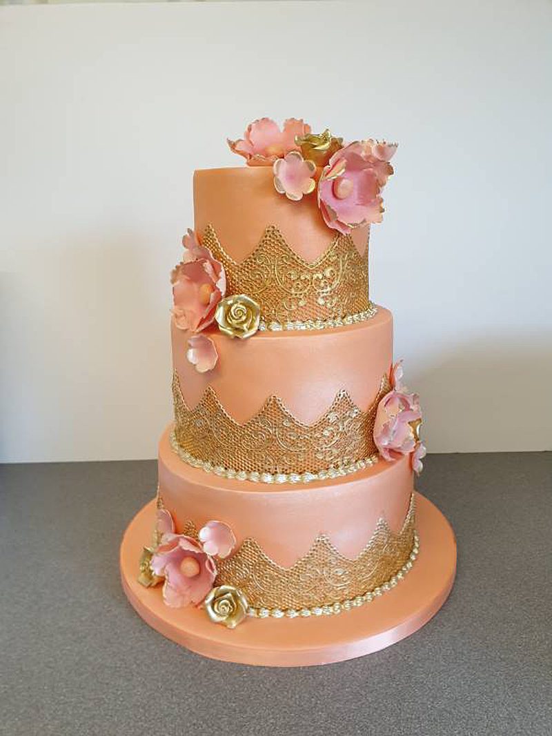 putty cakes pink and gold wedding cake dorking
