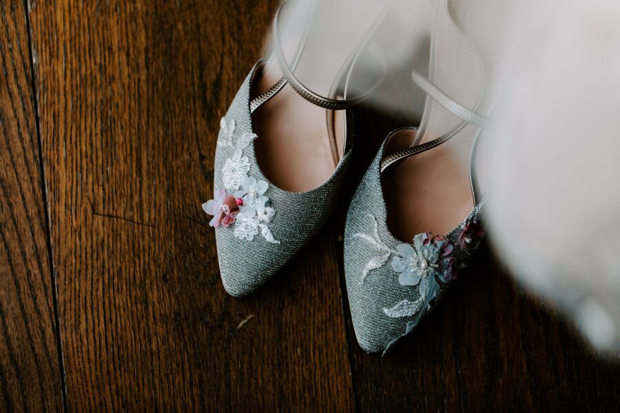 hand embellished matching silk silver white floral bridal wedding shoes