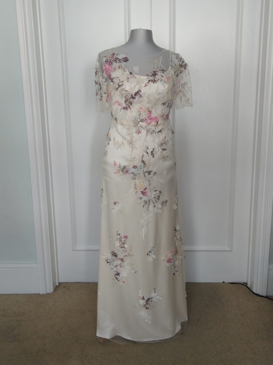 bespoke custom floor length elegant colourful simple wedding dress