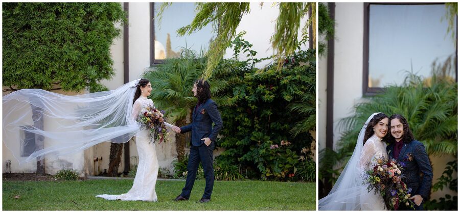 long dramatic chapel chiffon veil dark hair bride fitted classic lace wedding dress