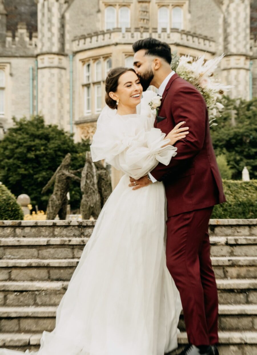 Couture Wedding Dress in Surrey south england uk puffy balloon sleeves organza tulle silk