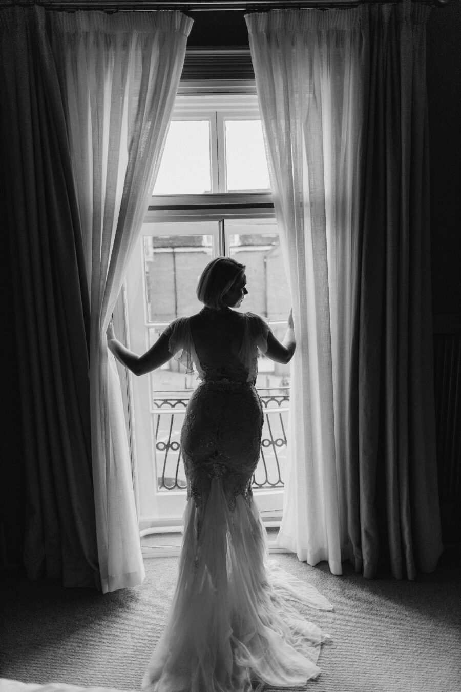 modern chic boho short sleeve romantic paris french italian stylish bride wedding dress