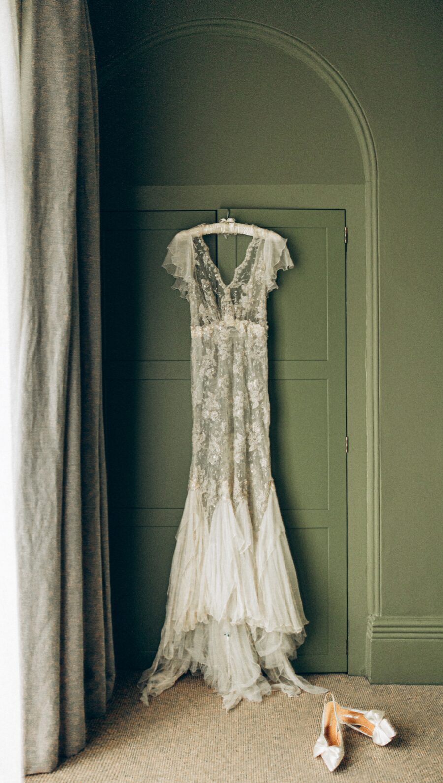 sheer lace romantic ivory frilly georgette wedding dress