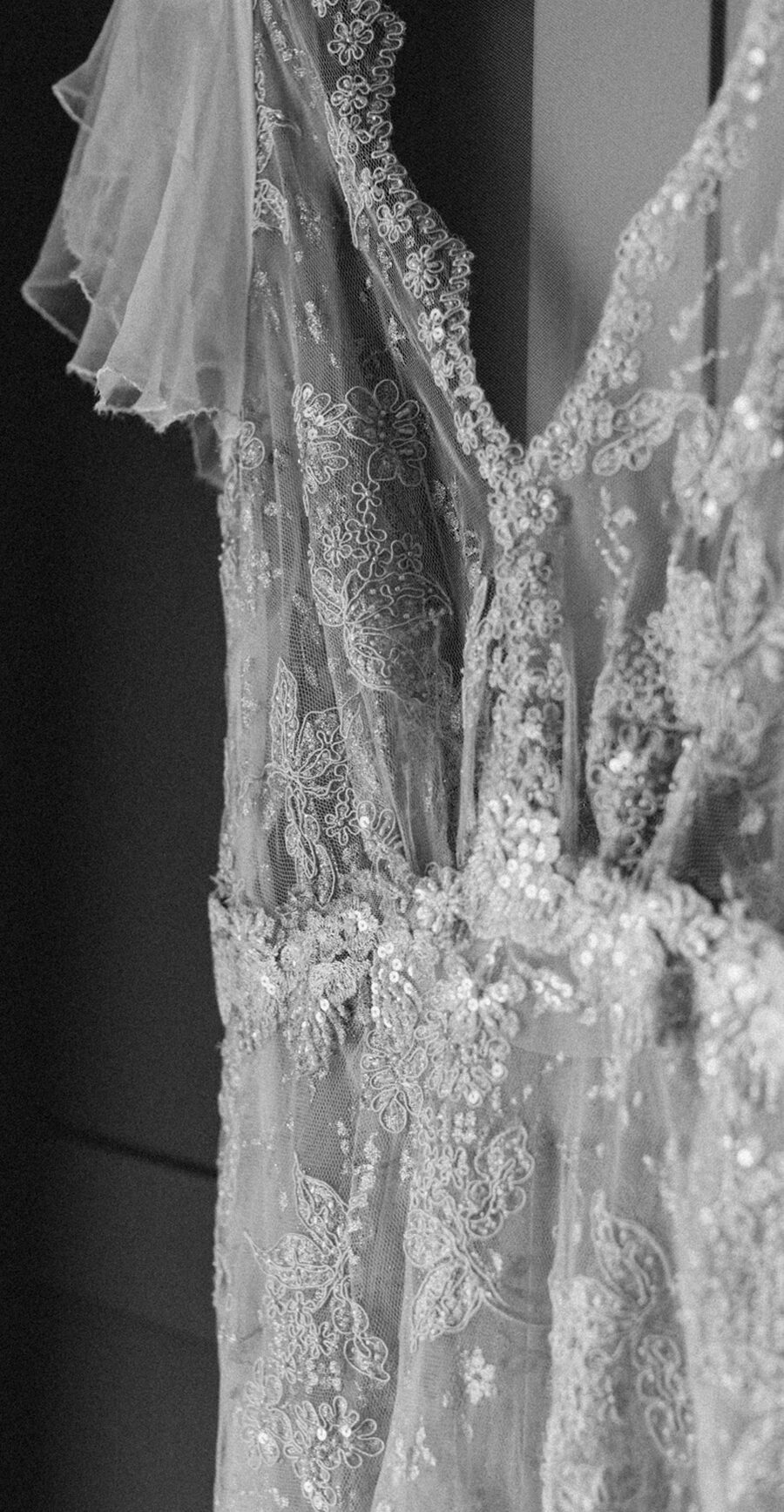 pretty sequin sparkly corded antique silver metallic lace sheer wedding dress