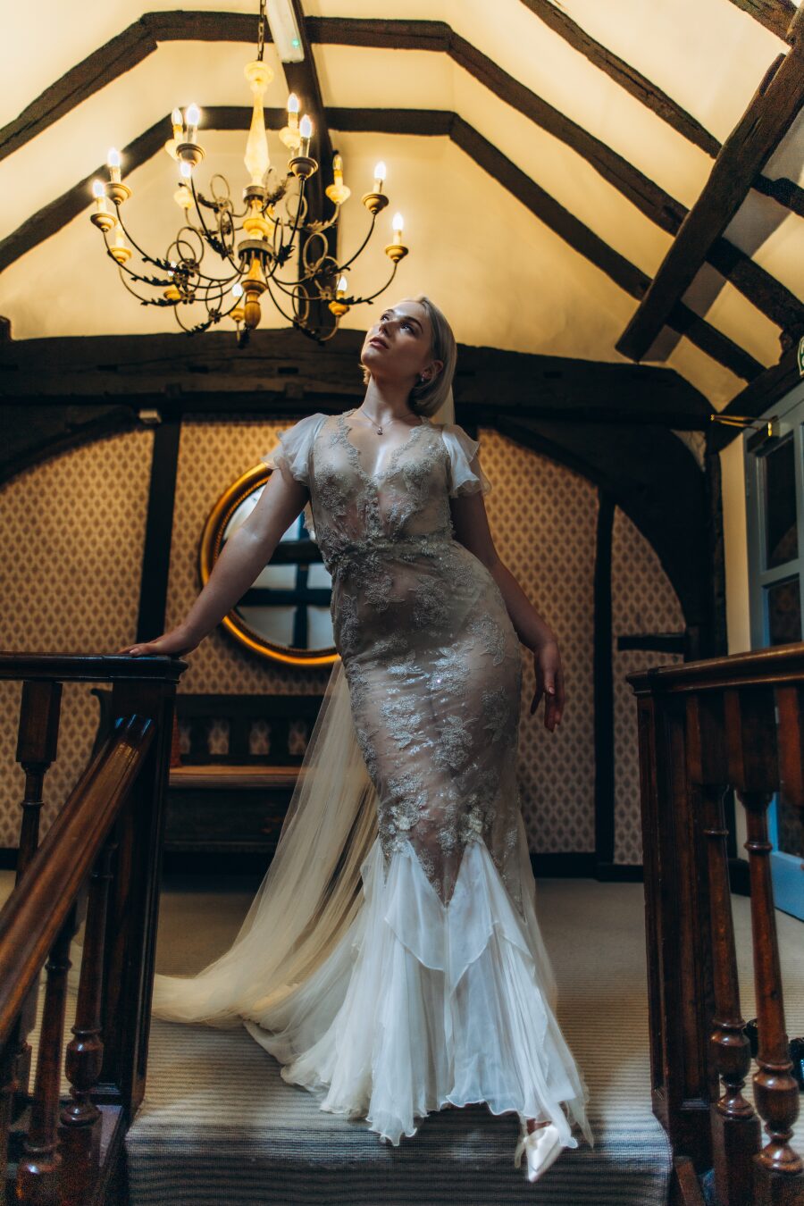 ivory beige silver sexy figure hugging hourglass bodycon bride wedding dress