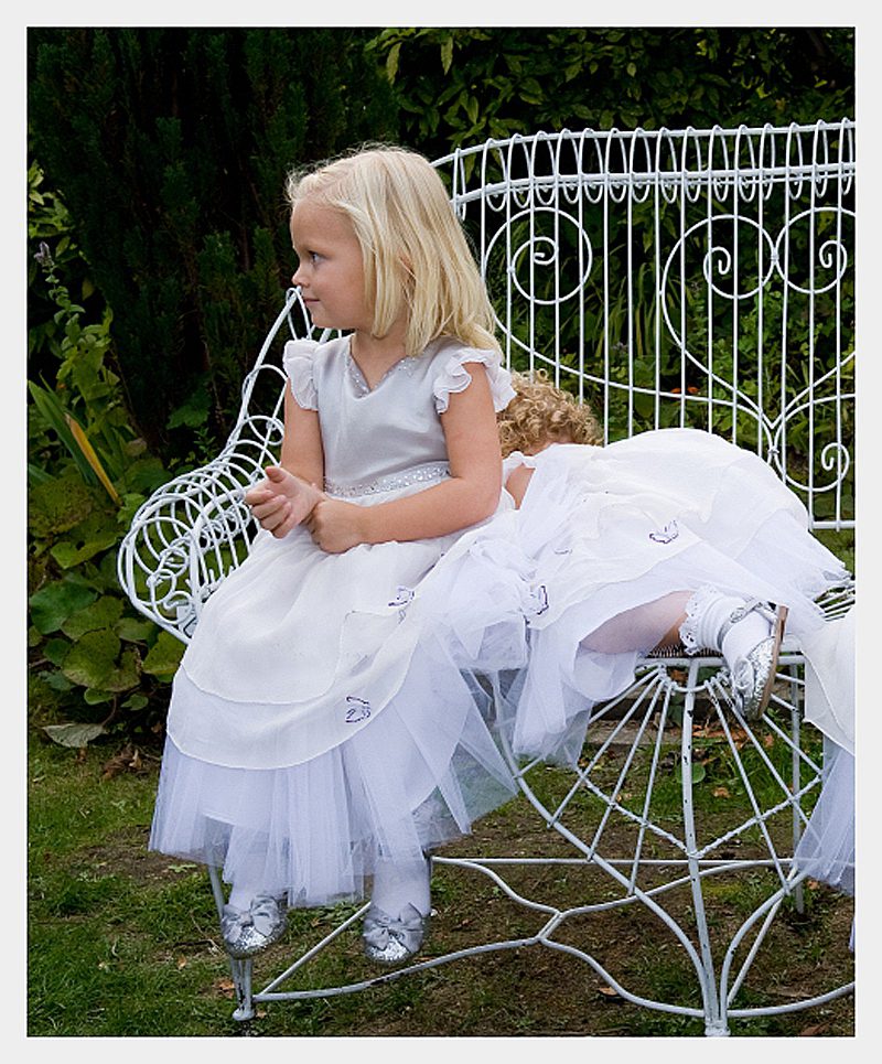 bespoke flowergirls-on-bench-grey-silver-tulle-and-silk-georgette surrey