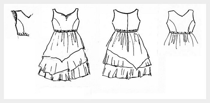 design-sketch-layered-dresses-for-bespoke-bridesmaid-flowergirls by felicity westmacott