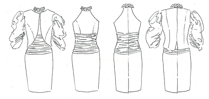 original design sketch by Felicity Westmacott dress and jacket
