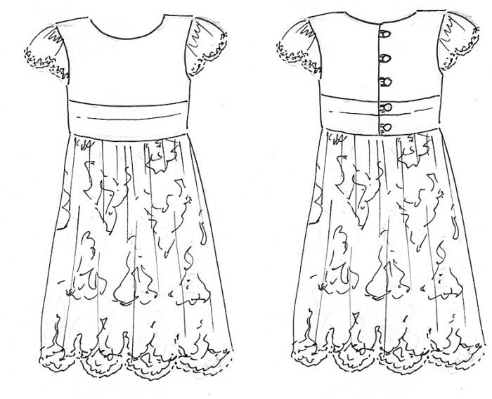 christening dress design sash short sleeves buttons lace skirt design sketch
