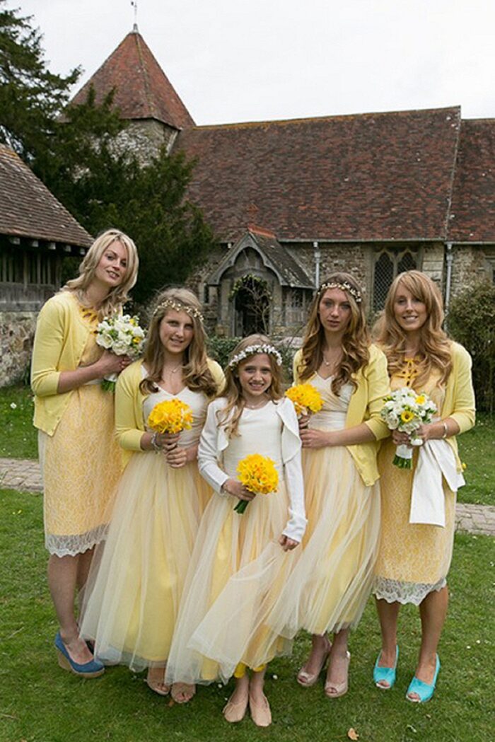 spring bridesmaids yellow dresses bridal party attendants