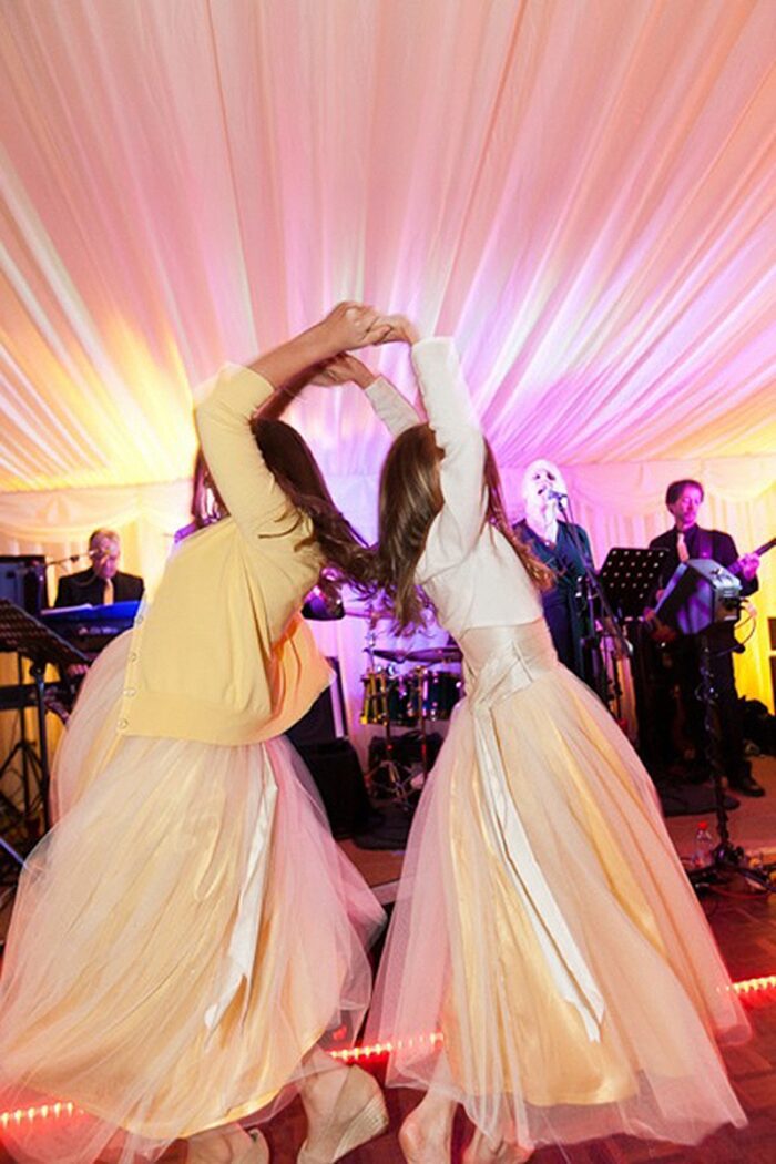 dancing flower girls primrose satin made to measure