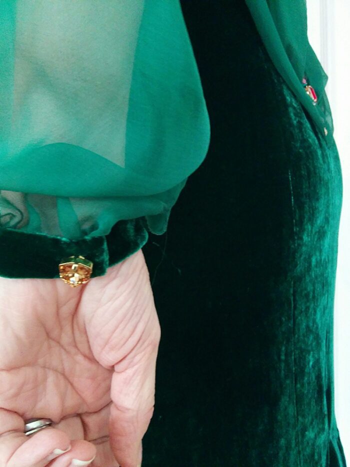 bloused silk chiffon sleeves with diamante button narrow cuffs