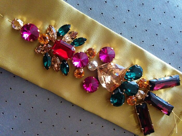 detail of hand beaded embellishment made to order Swarovski gemstones diamante