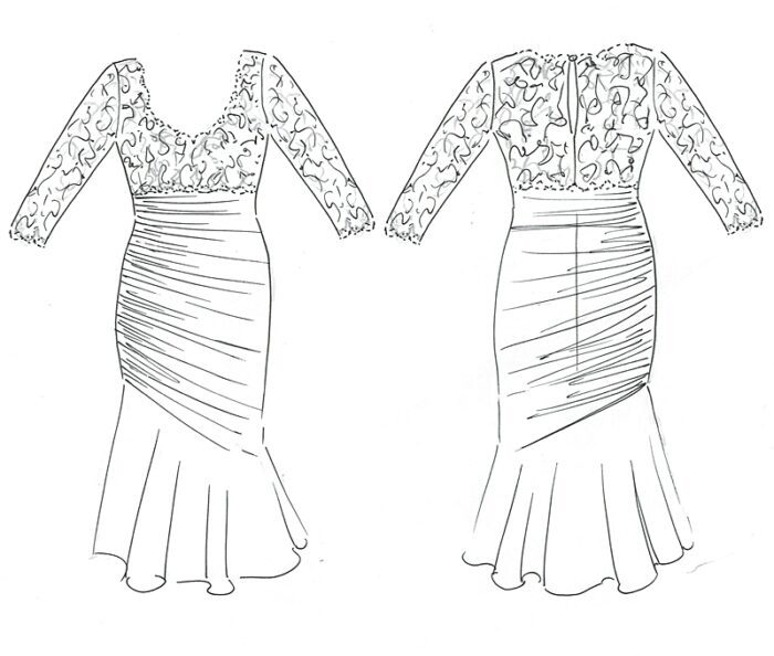 original design sketch for bespoke mother of the bride dress by Felicity Westmacott