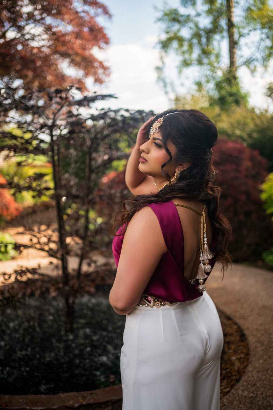 indian british brown skin bride bridal outfit inspo sleeveless low back backless top
