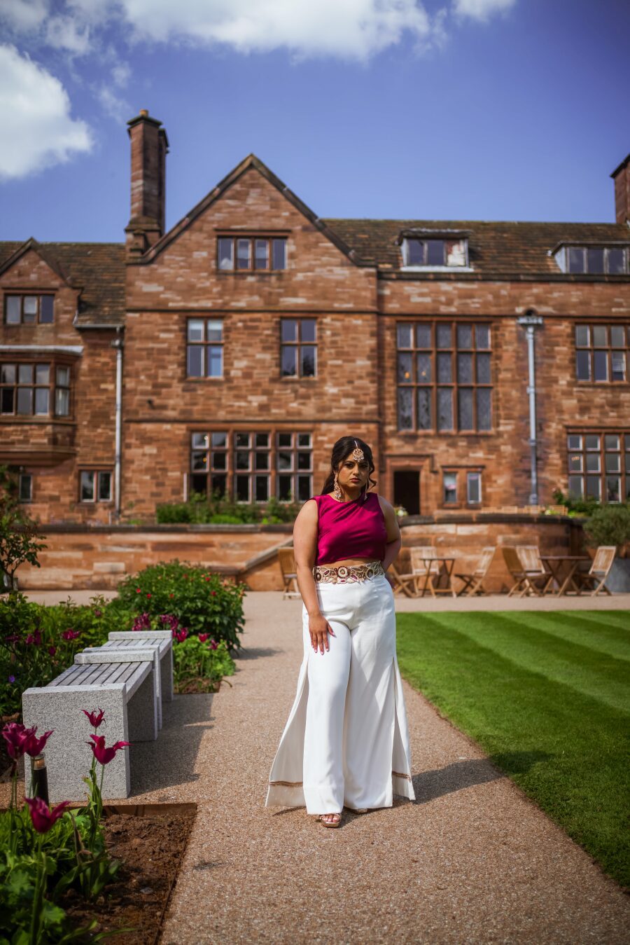 sleeveless burgundy red purple silk satin crop top manor house wedding