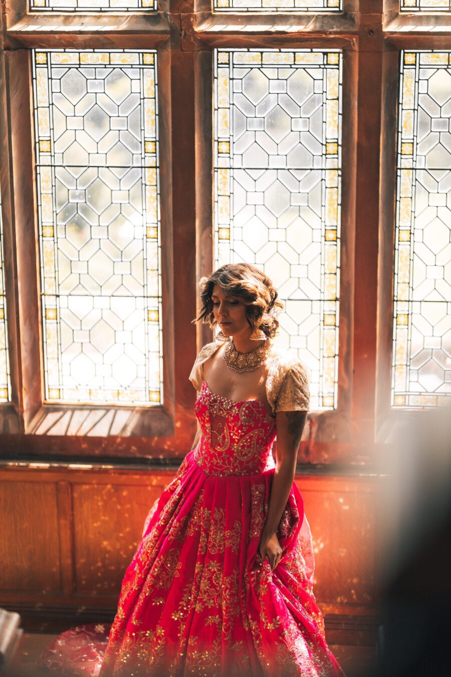 beaded sequin sparking pink wedding dress mini bridal bolero short sleeve sleeveless bridgerton bride inspiration