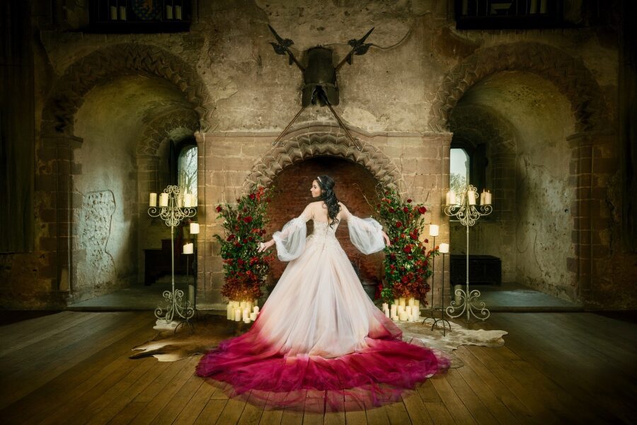 Bespoke Wedding Dress Photoshoot in Essex atmospheric dramatic gothic fairytale bride