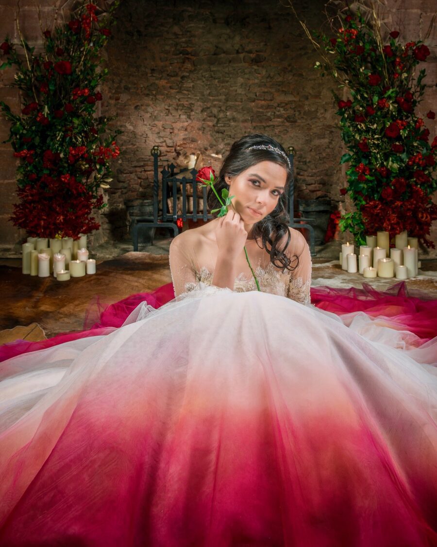 pastel pale baby light pink cranberry fuchsia cerise wedding dress