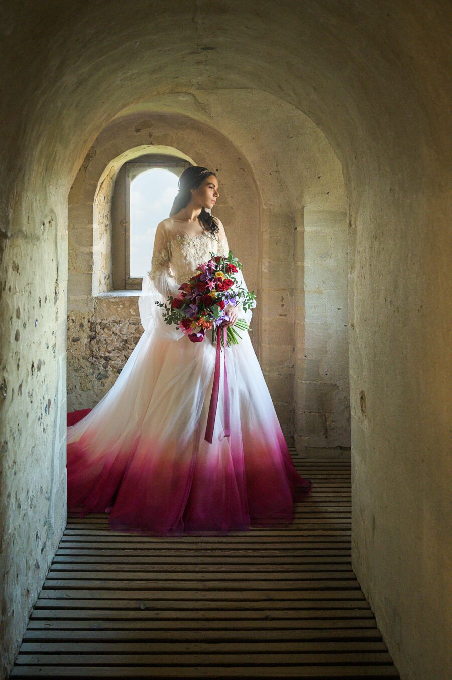 bespoke custom game of thrones romantasy pink dip dye wedding dress