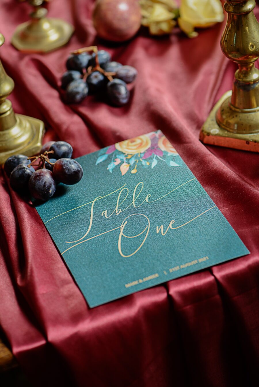 tudor victorian medieval table numbers stationery teal gold calligraphy