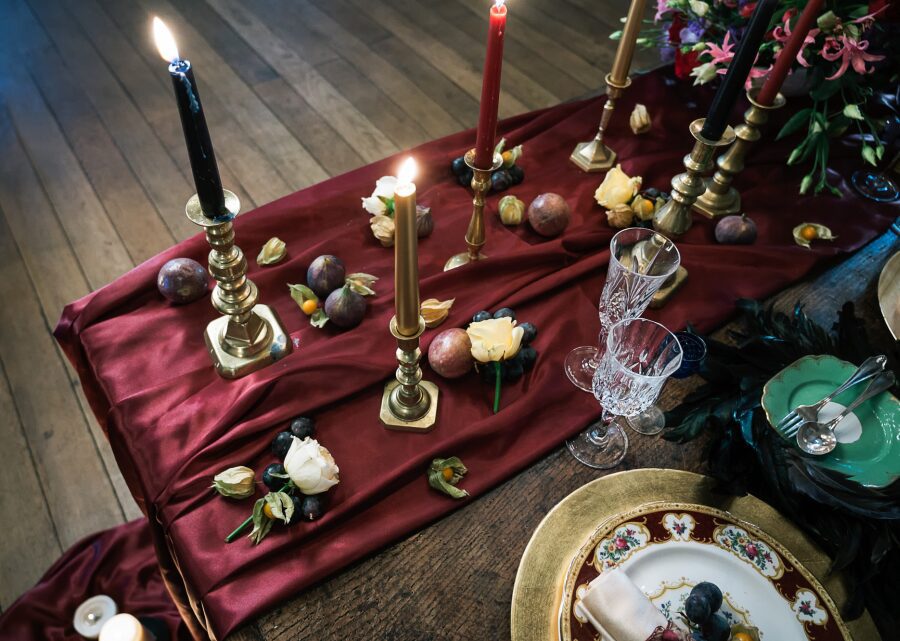 top table candles figs grapes flowers crystal glass