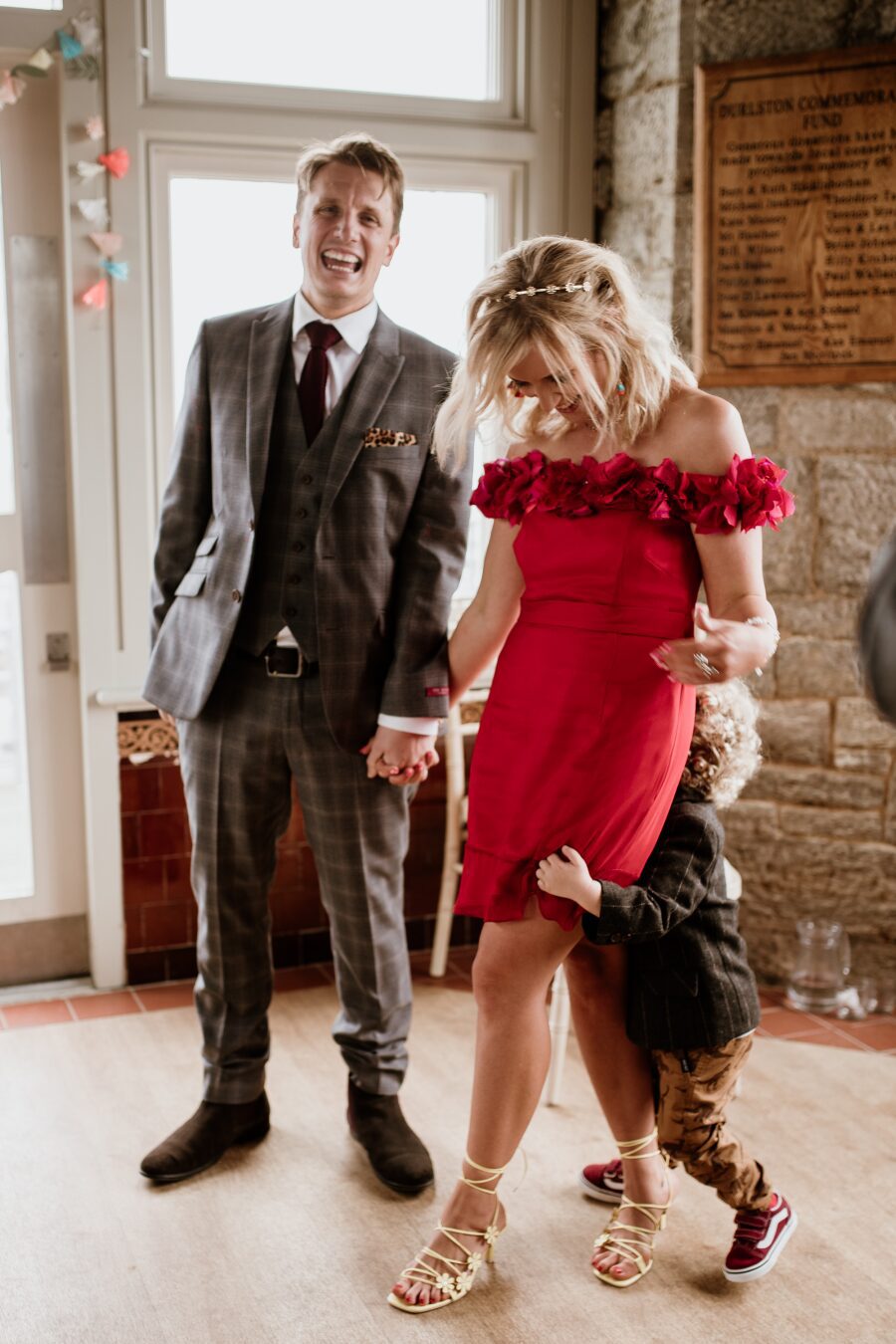 fun bright colourful bold modern chic casual wedding dress bride