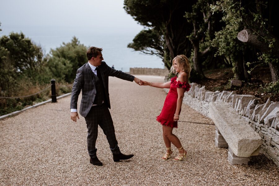 unusual unique different playful short pillarbox red wedding dress