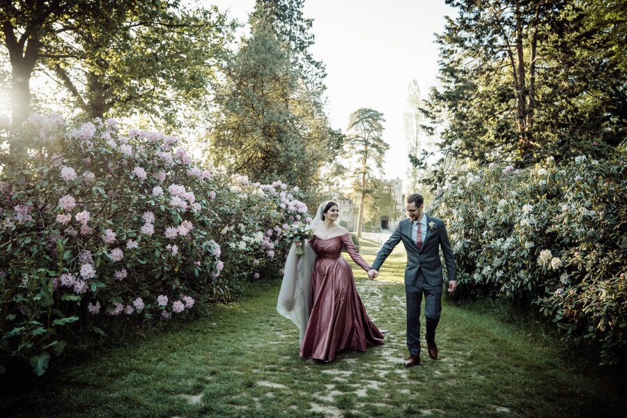 Dusty english rose pink silk Historically inspired wedding dress