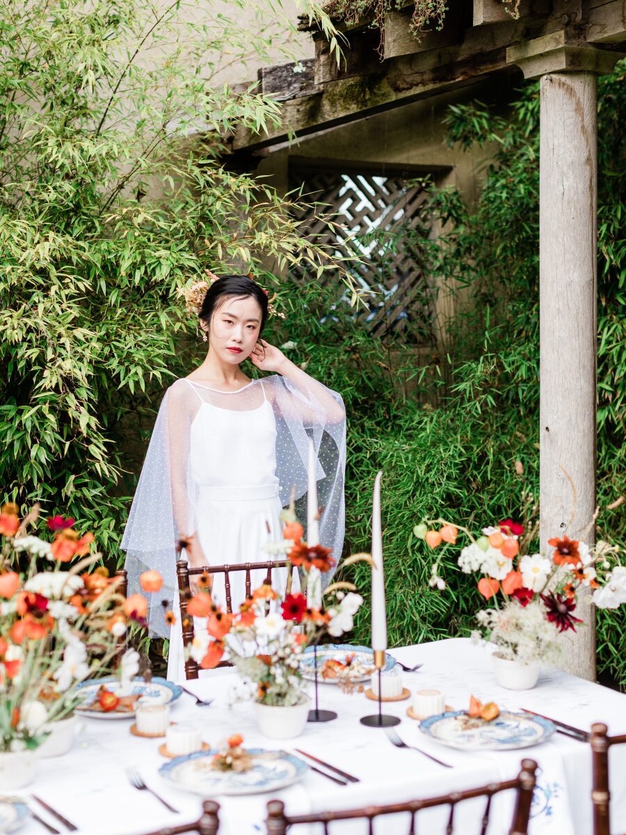 wedding cape sheer polka dot scoop neck modern contemporary design